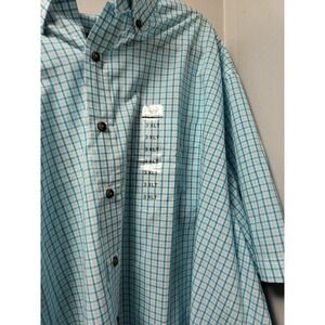 HB Mens 3XLT Blue Teal White Plaid Short Sleeve Button Shirt Classic Big & Tall
